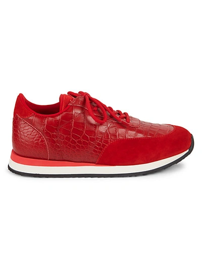 Shop Giuseppe Zanotti Croc-embossed Leather &amp; Suede Sneakers In Red