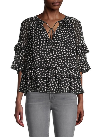 Shop Diane Von Furstenberg Annabel Polka Dot Ruffle Blouse In Dot Flowers