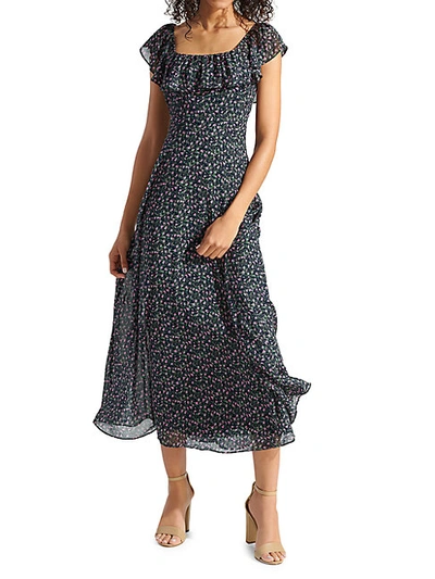 Shop Sam Edelman Ditzy-print Ruffled Chiffon Midi Dress<gdiv></gdiv> In Multi