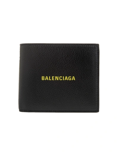Shop Balenciaga Man Black Wallet With Yellow Logo