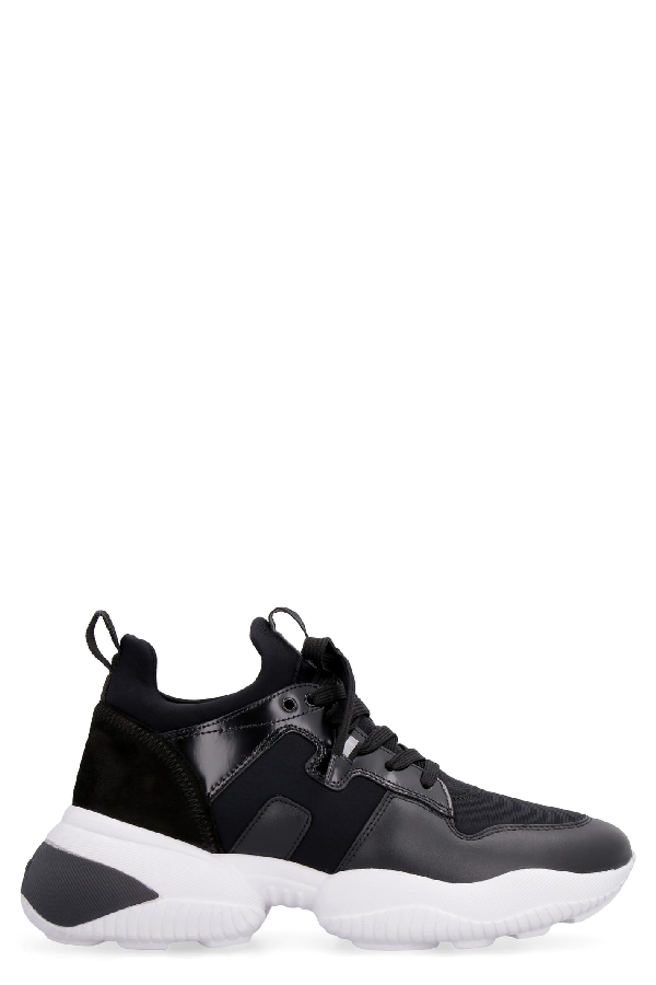 Hogan Sneaker Interaction H487 Model In Black Leather And Fabric Modesens