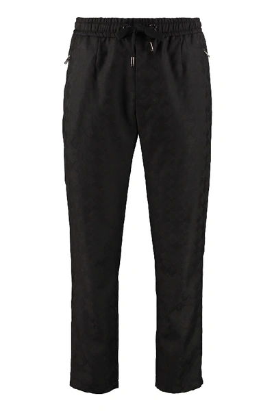 Shop Dolce & Gabbana Jacquard Wool Trousers In Black