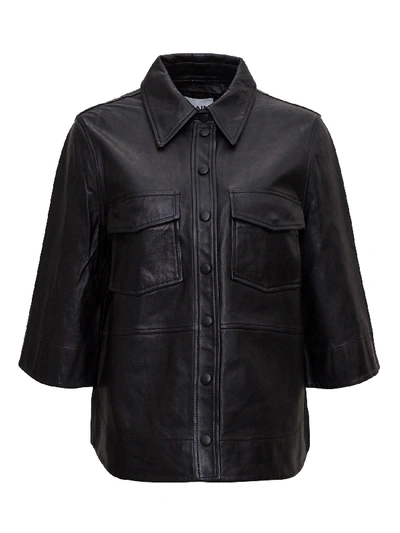Shop Ganni Leather Shirt In Black
