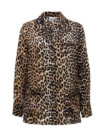 Shop Ganni Animalier Silk Shirt In Multicolor