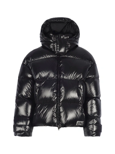 Shop Valentino Zip-up Hooded Bomber In No Black