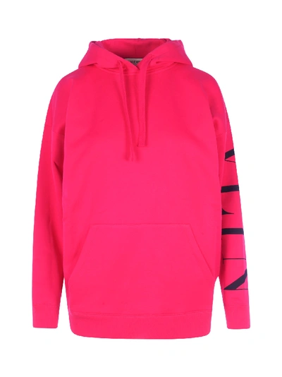 Shop Valentino Hoodie With Logo On The Sleeve In Q Shocking Pink