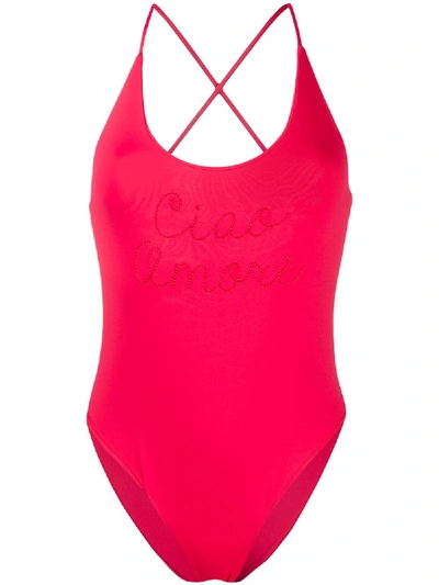 Shop Giada Benincasa Swimsuit Emb Ciao Amore In Coral