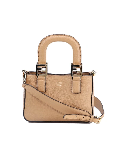 Shop Fendi Ff Tote Mini In Kr Miele Sc+oro Soft