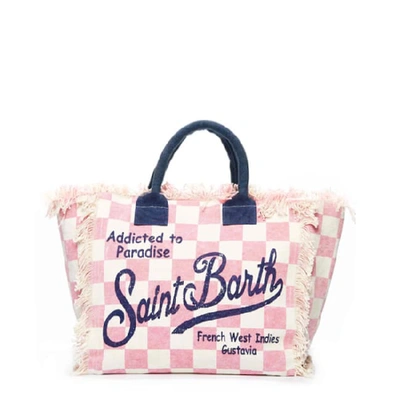 Shop Mc2 Saint Barth Pink Check Print Canvas Small Bag