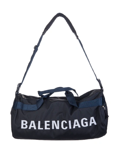 Shop Balenciaga Black And Navy Blue Man Gym Wheel Bag In Black/navy Blue