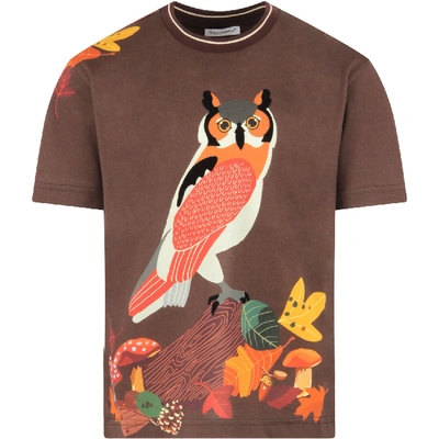 Shop Dolce & Gabbana Brown T-shirt For Boy With Owl