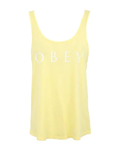 Shop Obey Woman Tank Top Yellow Size Xs Cotton