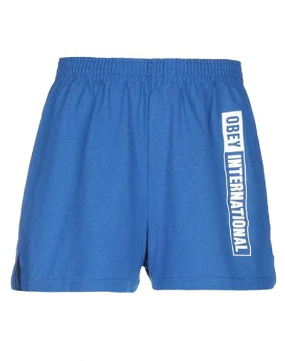 Shop Obey Woman Shorts & Bermuda Shorts Bright Blue Size L Cotton