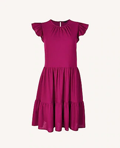 Shop Ann Taylor Petite Flutter Sleeve Shift Dress In Fresh Plum