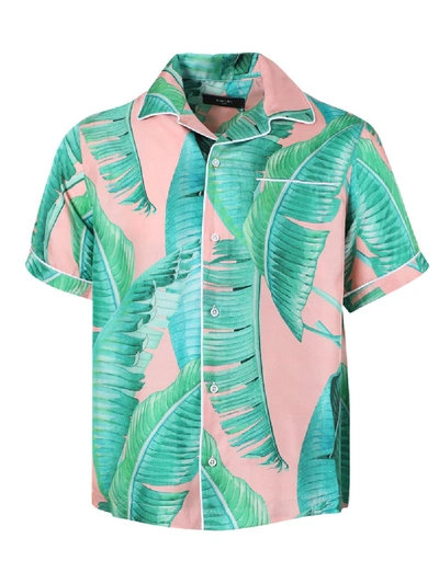 Shop Amiri Banana Leaves Silk Pajama Shirt In Pink