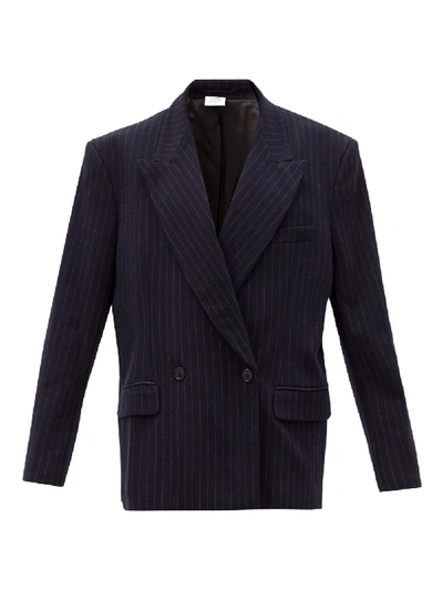 Shop Vetements Navy Pinstripe Double Breasted Jersey Jacket