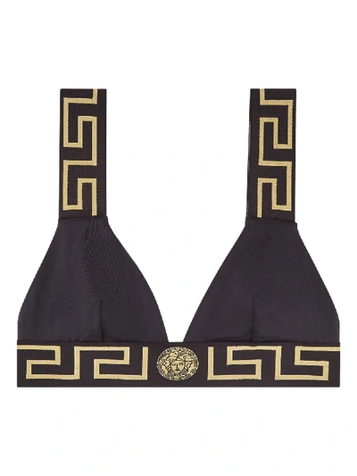 Shop Versace Logo-trim Bikini Top In Black