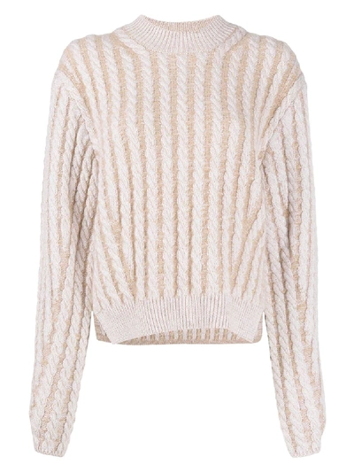 Shop Chloé Two-tone Cable Knit Sweater Sandy Beige