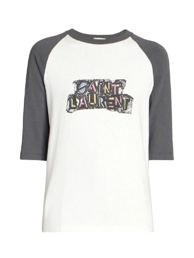 Shop Saint Laurent White And Grey Raglan T-shirt