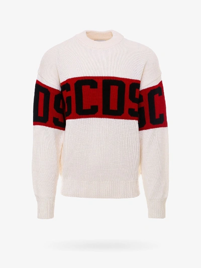 Gcds White Band Logo Sweatshirt In White