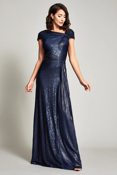 Shop Tadashi Shoji Parma Draped Sequin Gown In Midnight