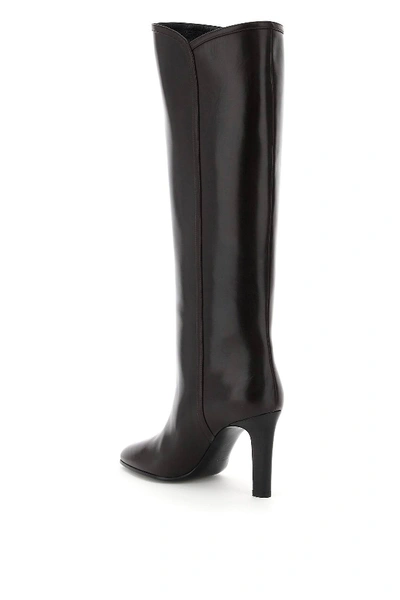 Shop Saint Laurent Jane Leather Boots In Brown