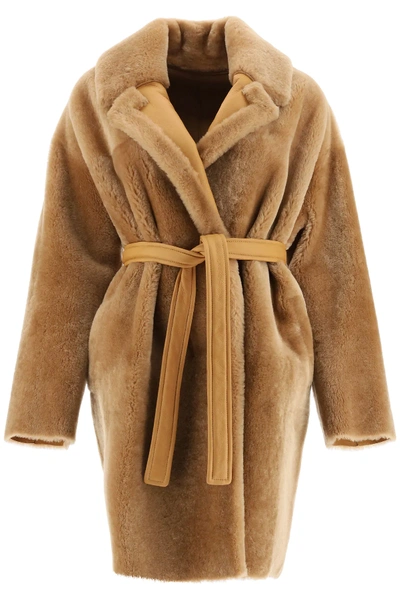 Shop Blancha Reversible Shearling Coat In Brown