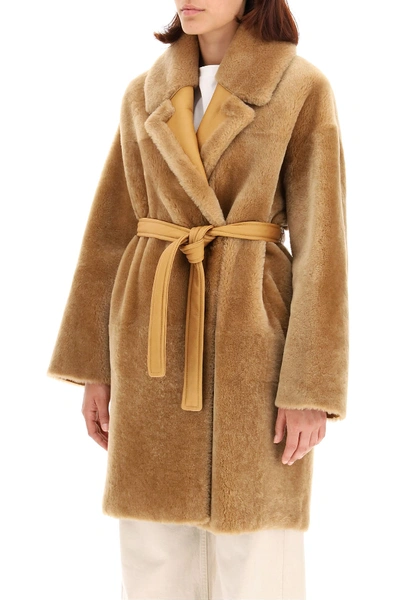 Shop Blancha Reversible Shearling Coat In Brown