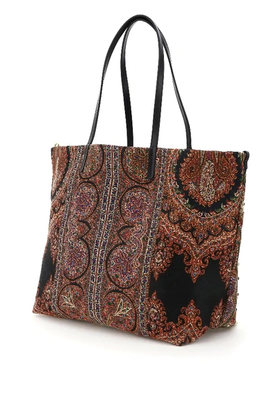 Shop Etro Reversible Jacquard Tote Bag In Black,orange,purple