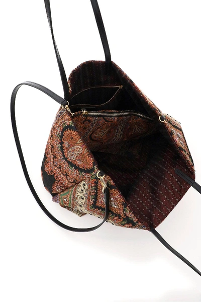 Shop Etro Reversible Jacquard Tote Bag In Black,orange,purple