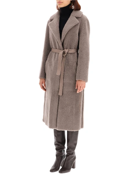 Shop Blancha Reversible Shearling Coat In Grey,brown