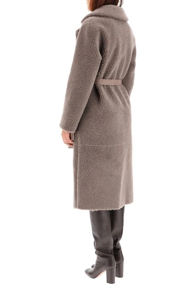 Shop Blancha Reversible Shearling Coat In Grey,brown