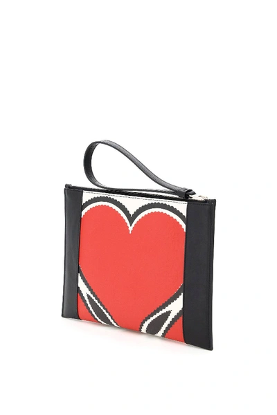 Shop Alexander Mcqueen Leather Pouch Heart Print In White,black,red