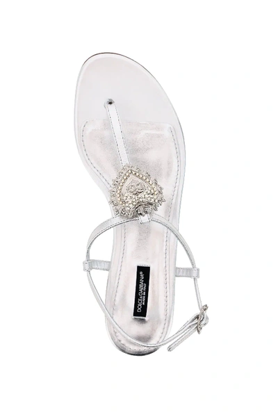 Shop Dolce & Gabbana Devotion Thong Sandals In Silver