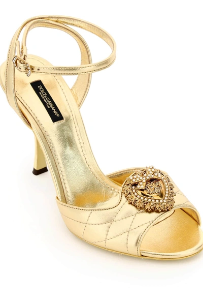 Shop Dolce & Gabbana Keira Devotion Leather Sandals In Gold