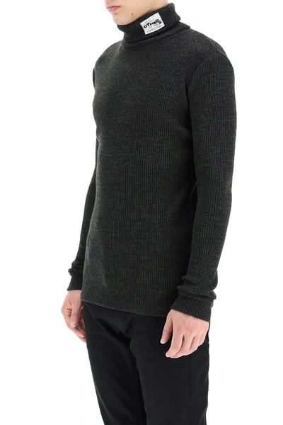 Shop Raf Simons Turtleneck Sweater With Patches In Grey