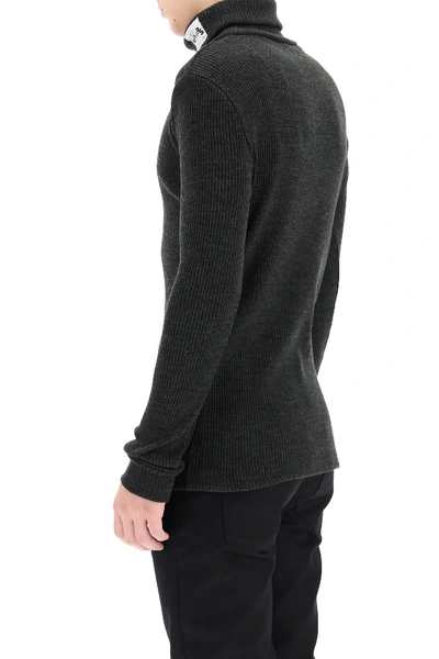 Shop Raf Simons Turtleneck Sweater With Patches In Grey