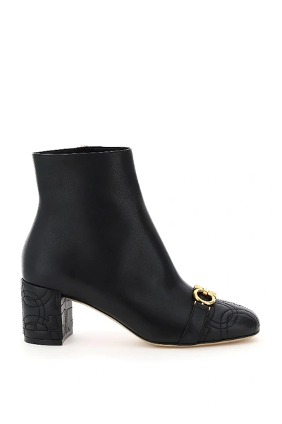 Shop Ferragamo Primula Ankle Boots Gancini Stitching In Black