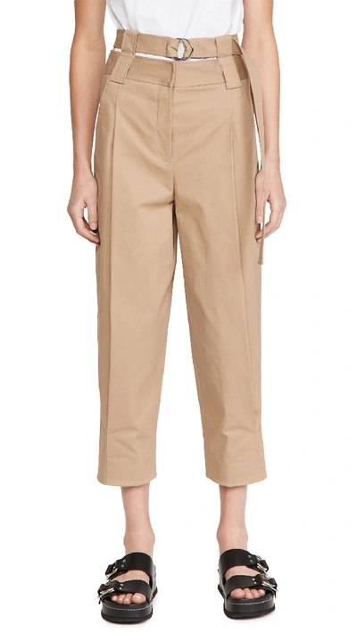 Shop Tibi Double Waisted Sculpted Pants In Khaki