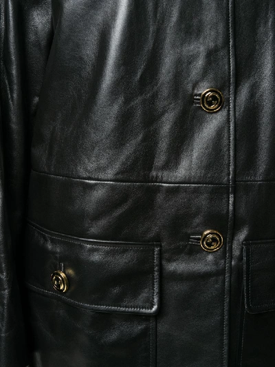 Shop Gucci Lambskin Leather Button-up Coat In Black