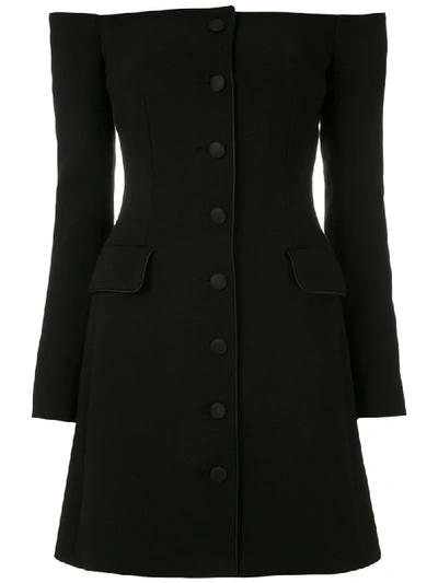 Shop Dolce & Gabbana Off-shoulder Button-up Mini Dress In Black