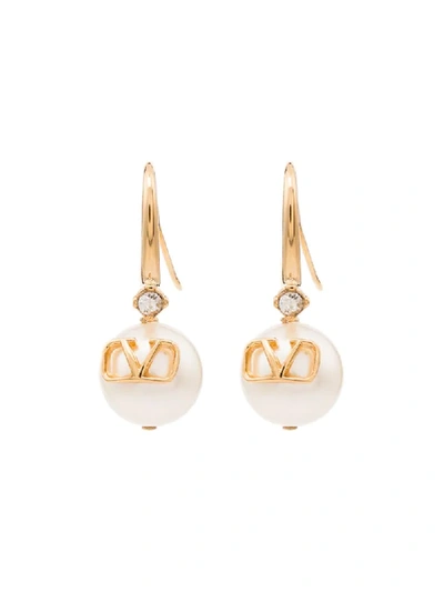 Shop Valentino Vlogo Drop Earrings In White