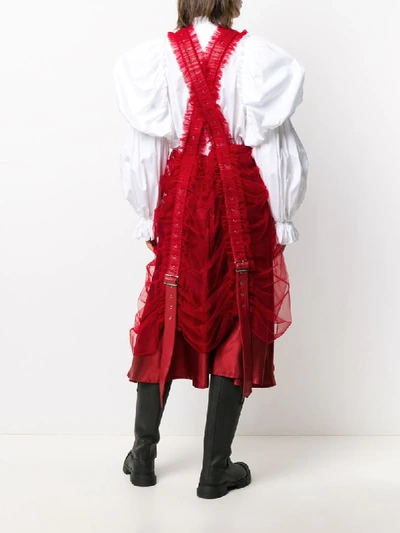 Shop Comme Des Garçons Ruffle-trimmed A-line Skirt With Suspenders In Red