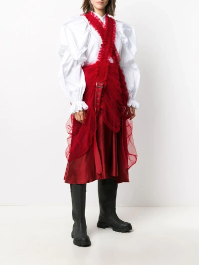 Shop Comme Des Garçons Ruffle-trimmed A-line Skirt With Suspenders In Red