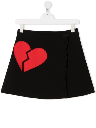 Shop Msgm Teen Broken Heart Mini Skirt In Black