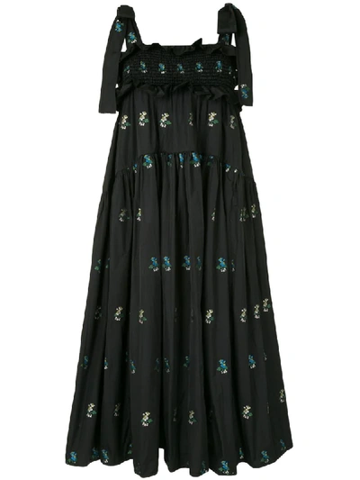 Shop Cecilie Bahnsen Mika Floral Embroidered Dress In Black