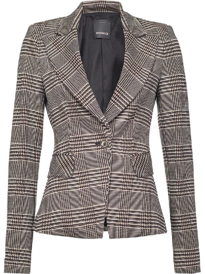 Shop Pinko Checked Long Sleeve Blazer In Black