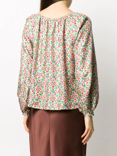 Shop Tory Burch Off The Shoulder Paisley Print Silk Top In Green