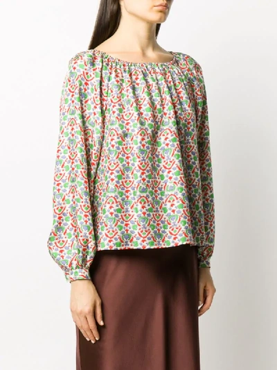 Shop Tory Burch Off The Shoulder Paisley Print Silk Top In Green
