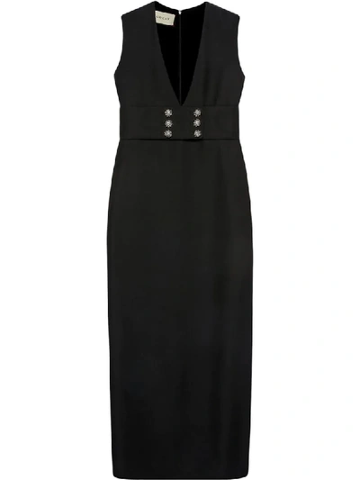 Shop Gucci Long V-neck Dress In Black